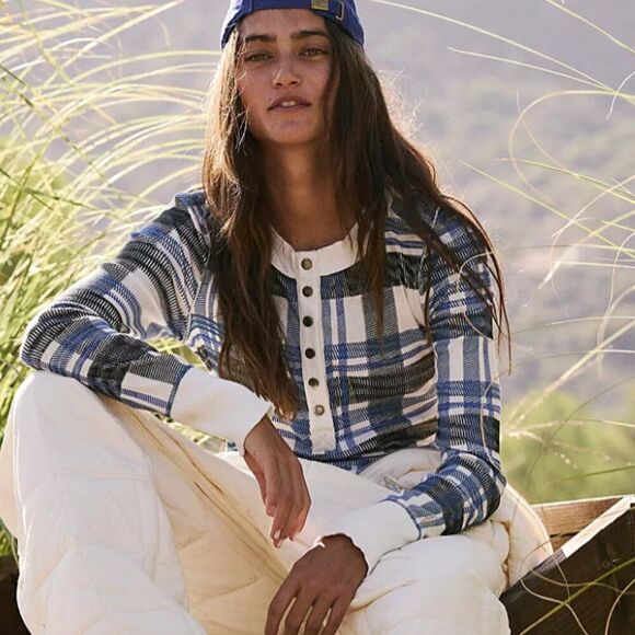 Free People Rally Layer Printed True Plaid Ivory Size X-Small NWT - Picture 1 of 8